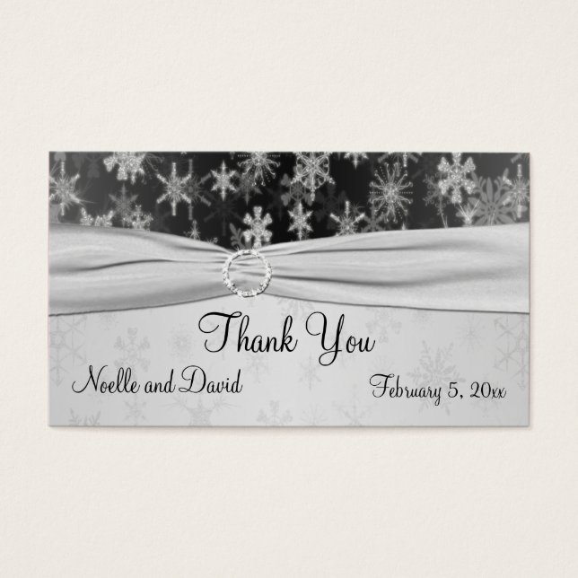 Black and Silver Snowflakes Wedding Favour Tag (Front)