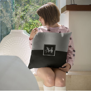 Black and silver split-screen geometric design throw pillow