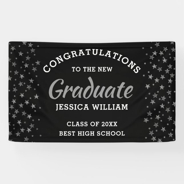 Black And Silver Stars Congrats Graduate 2023 Banner (Horizontal)