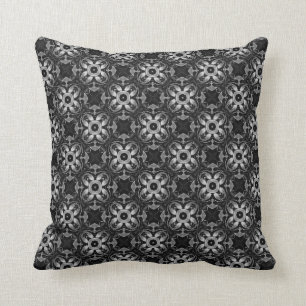Black and Silver Steampunk Flowers Style 012 Throw Pillow