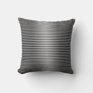 Black and Silver Stripes Throw Pillow