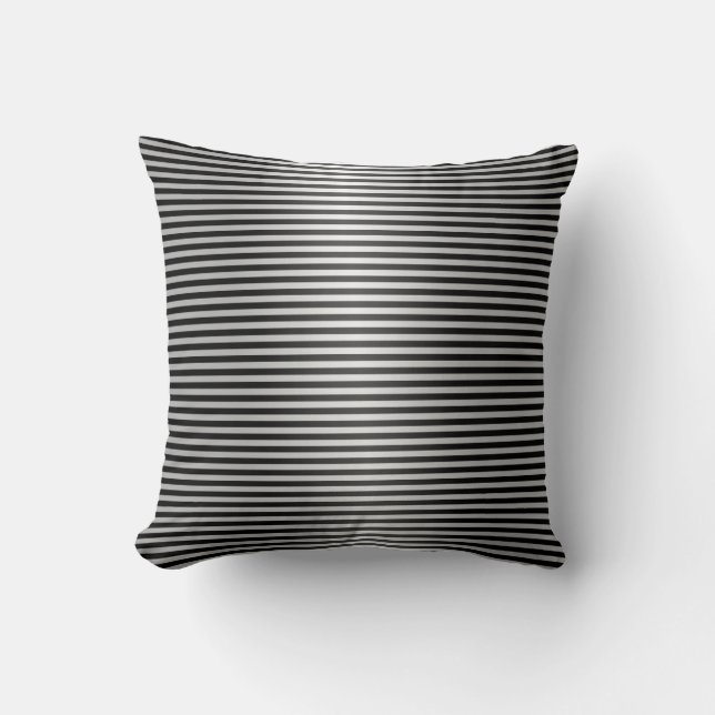 Black and Silver Stripes Throw Pillow (Front)