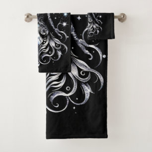 Black And Silver Tattoo Angel Bath Towel Set