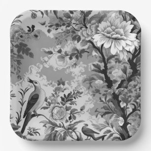 Black and Silver Toile de Fleur Paper Plate