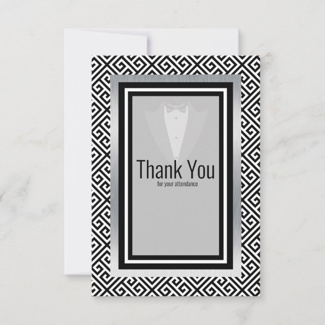 Black and silver tuxedo, formal custom tuxedo thank you card (Front)