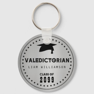 Black and Silver Valedictorian Graduation Keychain