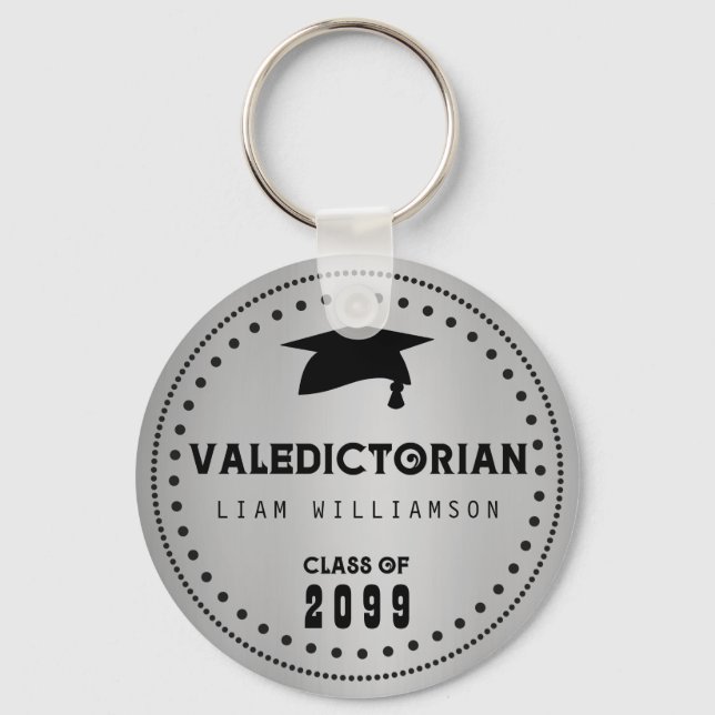 Black and Silver Valedictorian Graduation Keychain (Front)