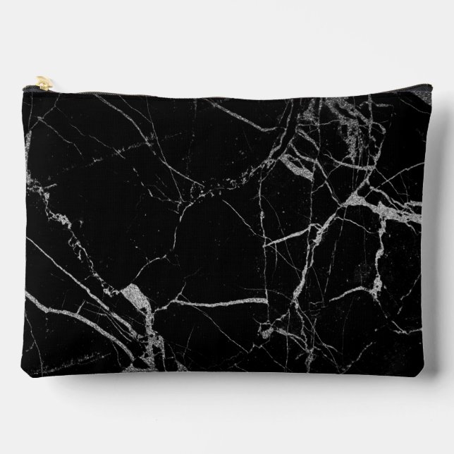 Black and Silver Vein Marble Accessory Pouch (Front)