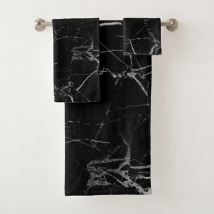 Black and Silver Vein Marble Bath Towel Set