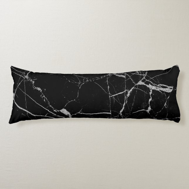 Black and Silver Vein Marble Body Pillow (Front)