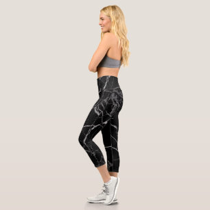 Black and Silver Vein Marble Capri Leggings