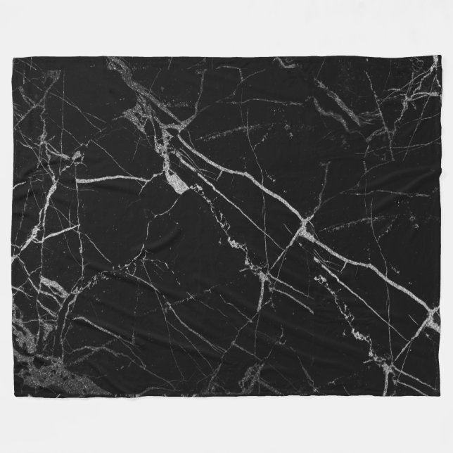 Black and Silver Vein Marble Fleece Blanket (Front (Horizontal))