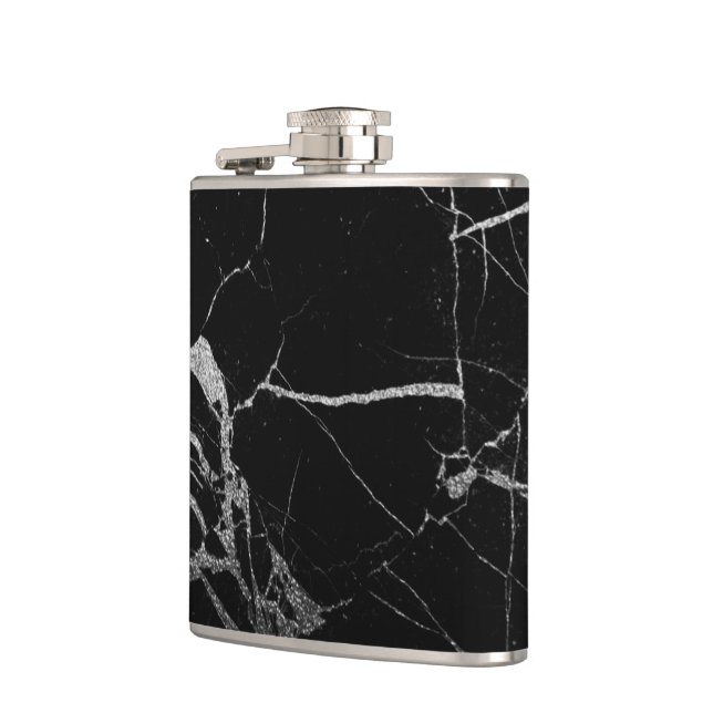 Black and Silver Vein Marble Hip Flask (Left)