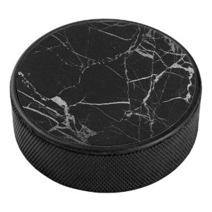 Black and Silver Vein Marble Hockey Puck