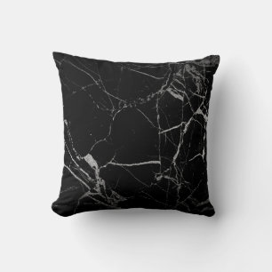 Black and Silver Vein Marble Throw Pillow