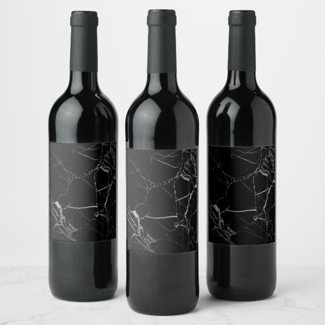 Black and Silver Vein Marble Wine Label (Bottles)
