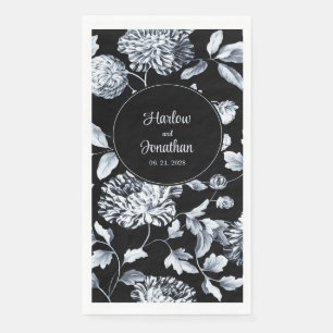 Black And Silver Vintage Floral Vine Wedding Napkin