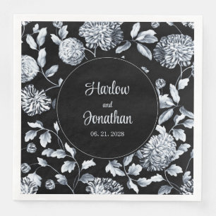 Black And Silver Vintage Floral Vine Wedding Napkin