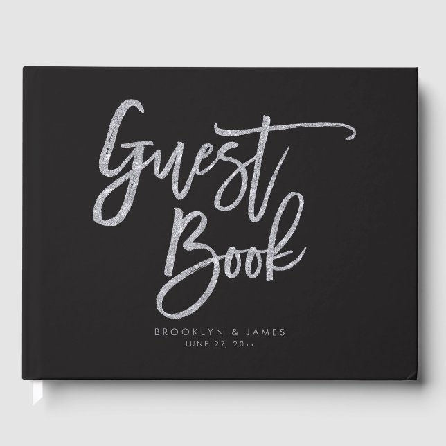 Black And Silver Wedding Guest Book (Front)