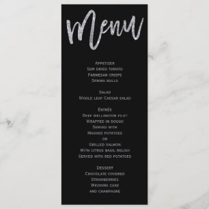 Black And Silver Wedding Menu Personalized