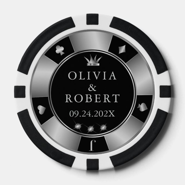 Black and silver wedding poker chips (Front)
