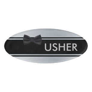 Black and Silver with Bow Tie Name Tag
