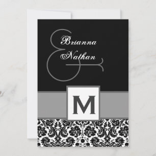 Black and Silvery Grey Monogram Damask Template