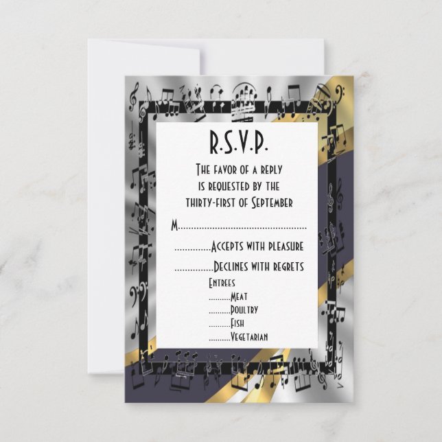 Black and siver  gold formal wedding R.S.V.P RSVP Card (Front)