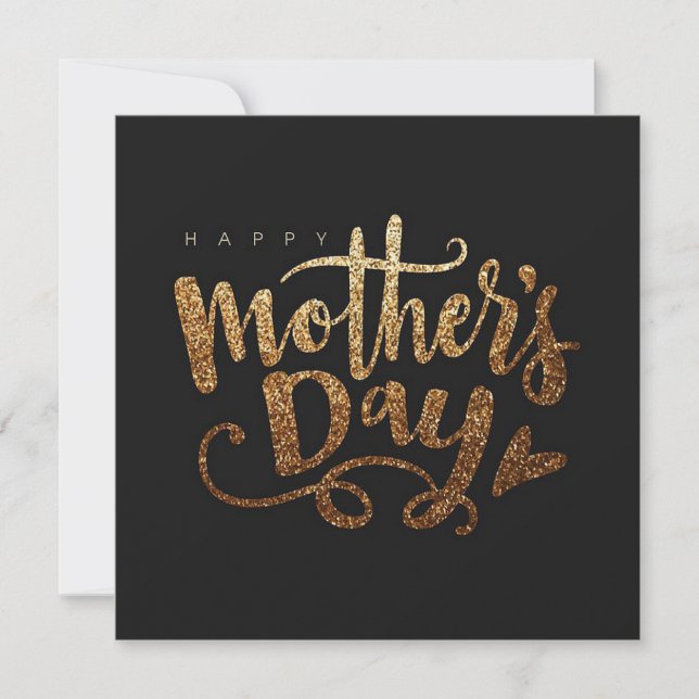 Black and Sparkling Gold Mothers Day Holiday Card (Front)