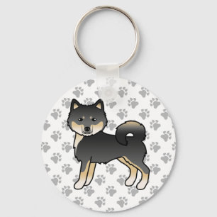 Black And Tan Alaskan Malamute Cartoon Dog & Paws Keychain