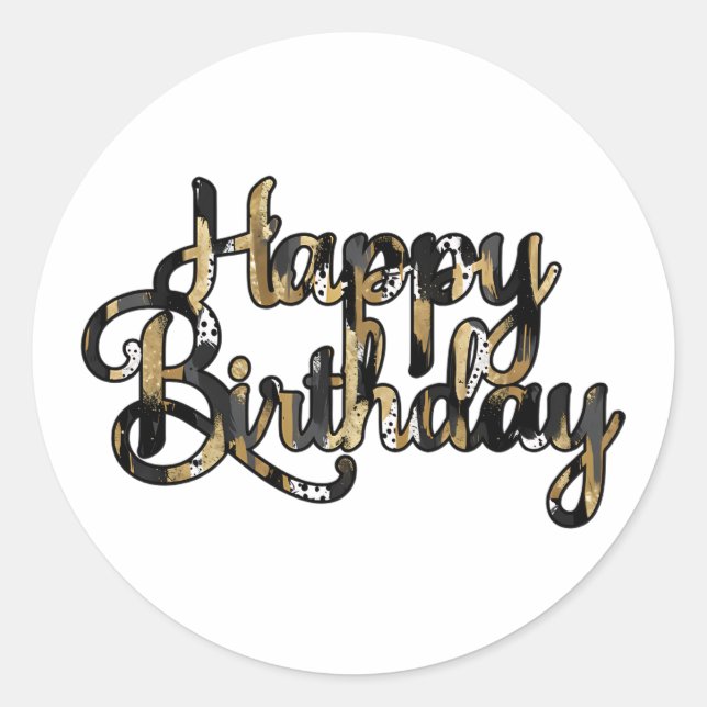 Black and Tan Brushstroke Birthday Stickers (Front)