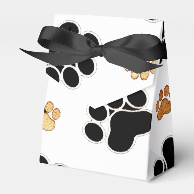 Black and tan canine dog paw print white favor box (Front Side)
