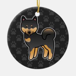 Black And Tan Cartoon Shiba Inu Ceramic Ornament