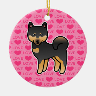 Black And Tan Cartoon Shiba Inu Love Ceramic Ornament