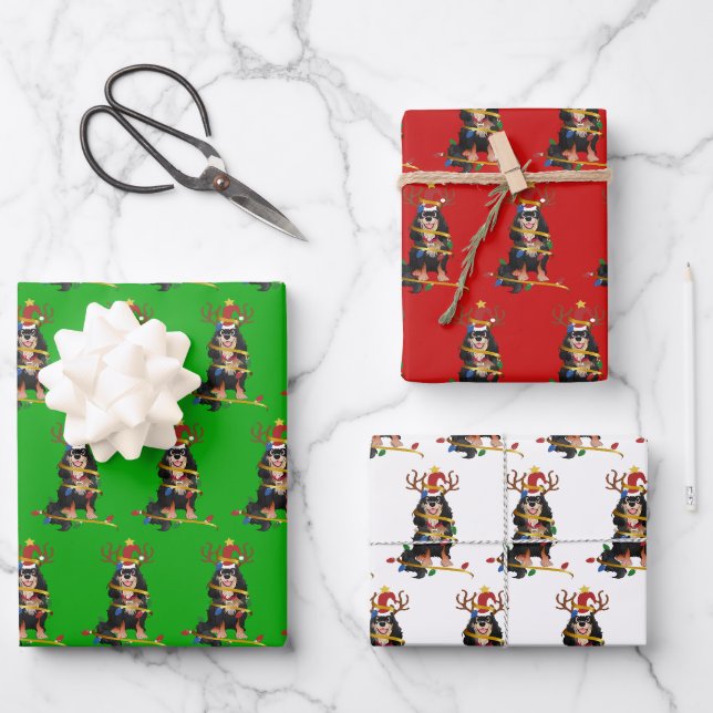 Black and Tan Cavalier Christmas Holiday Wrapping Paper Sheet (Front)