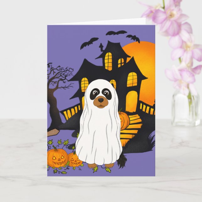 Black and Tan Cavalier Ghost Halloween  Card (Orchid)
