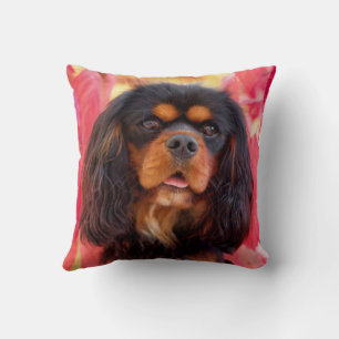 Black and Tan Cavalier King Charles Spaniel Dog Throw Pillow