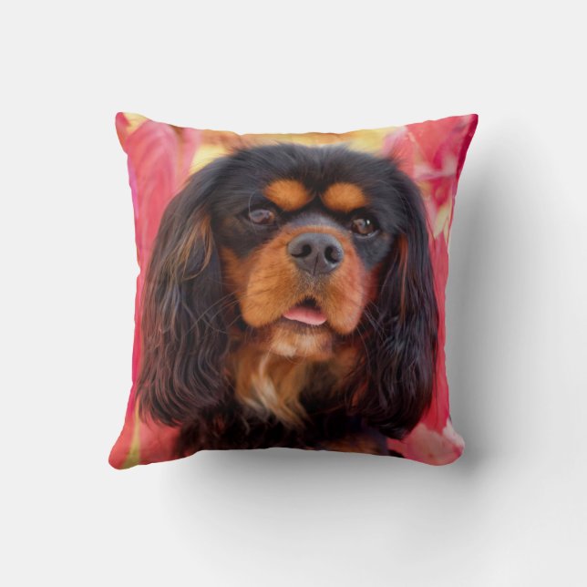 Black and Tan Cavalier King Charles Spaniel Dog Throw Pillow (Back)