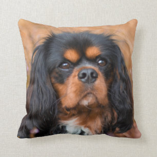 Black and Tan Cavalier King Charles Spaniel Dog Throw Pillow