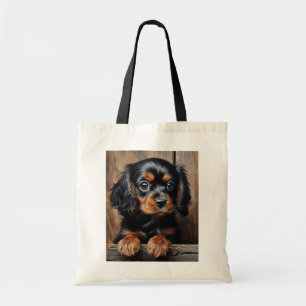 Black and tan Cavalier puppy Tote Bag