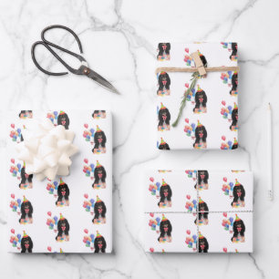 Black and Tan  Cavalier Spaniel Birthday   Wrapping Paper Sheet