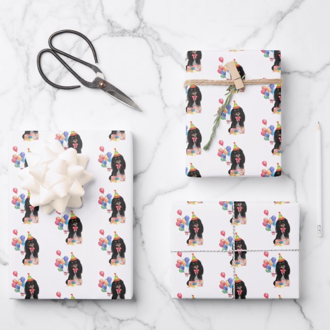 Black and Tan  Cavalier Spaniel Birthday   Wrapping Paper Sheet (Front)