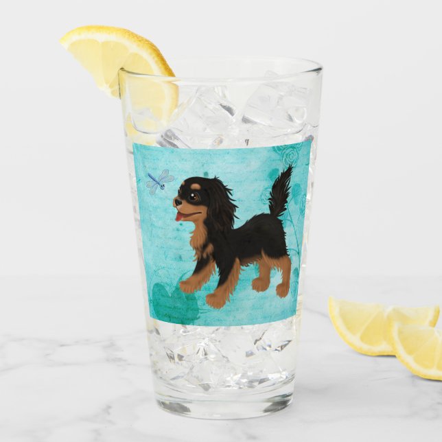 Black and Tan Cavalier Spaniel with a Dragonfly Glass (Front Ice)