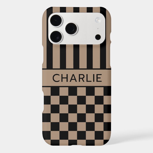 Black and Tan Chequered Striped Personalized (Back)