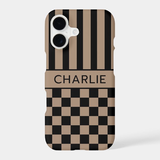 Black and Tan Chequered Striped Personalized (Back)