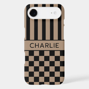 Black and Tan Chequered Striped Personalized