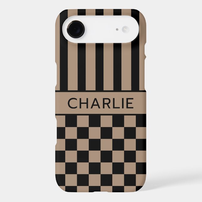 Black and Tan Chequered Striped Personalized (Back)
