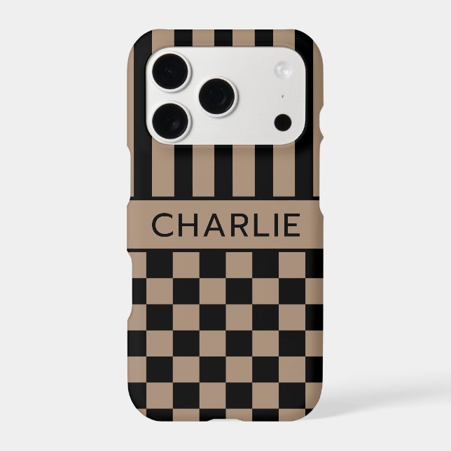 Black and Tan Chequered Striped Personalized (Back)