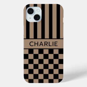 Black and Tan Chequered Striped Personalized Case