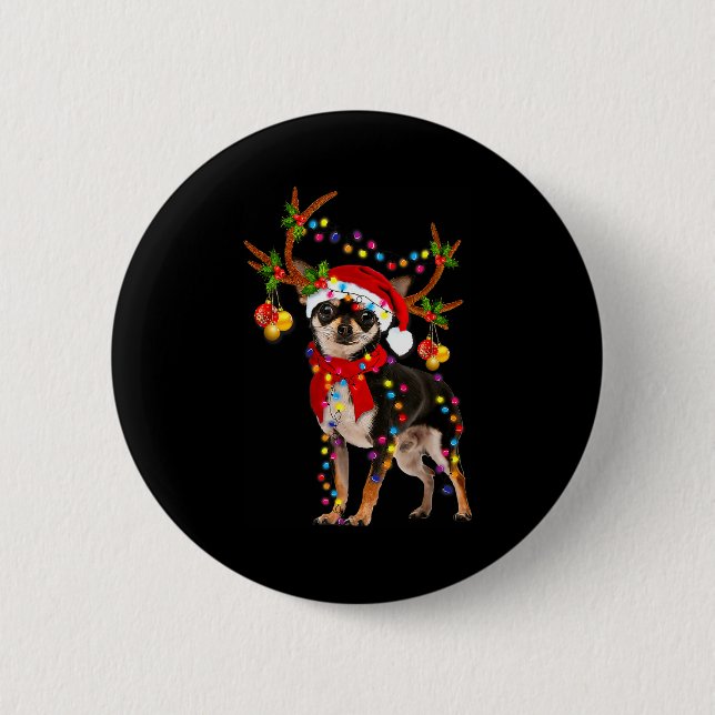 Black And Tan Chihuahua Gorgeous Reindeer Christma 2 Inch Round Button (Front)